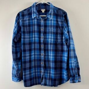 L. L. Bean Button Up Shirt Plaid Flannel Women’s Size XL 100% Organic Cotton